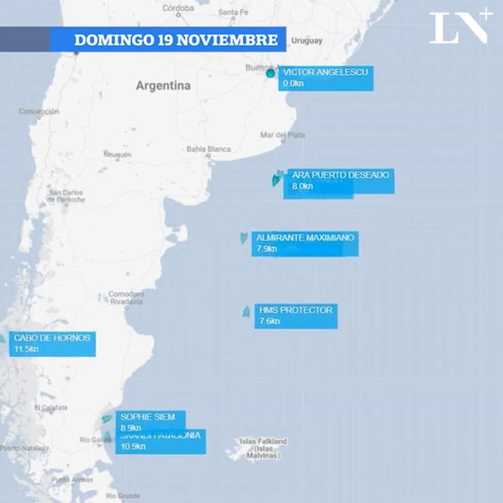 Submarino ARA San Juan: así se realiza la búsqueda por agua - Fuente: Marine Traffic