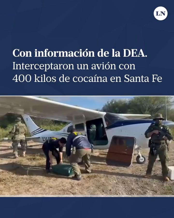 Con información de la DEA: interceptaron un avión con 800 kilos de cocaína en Santa Fe