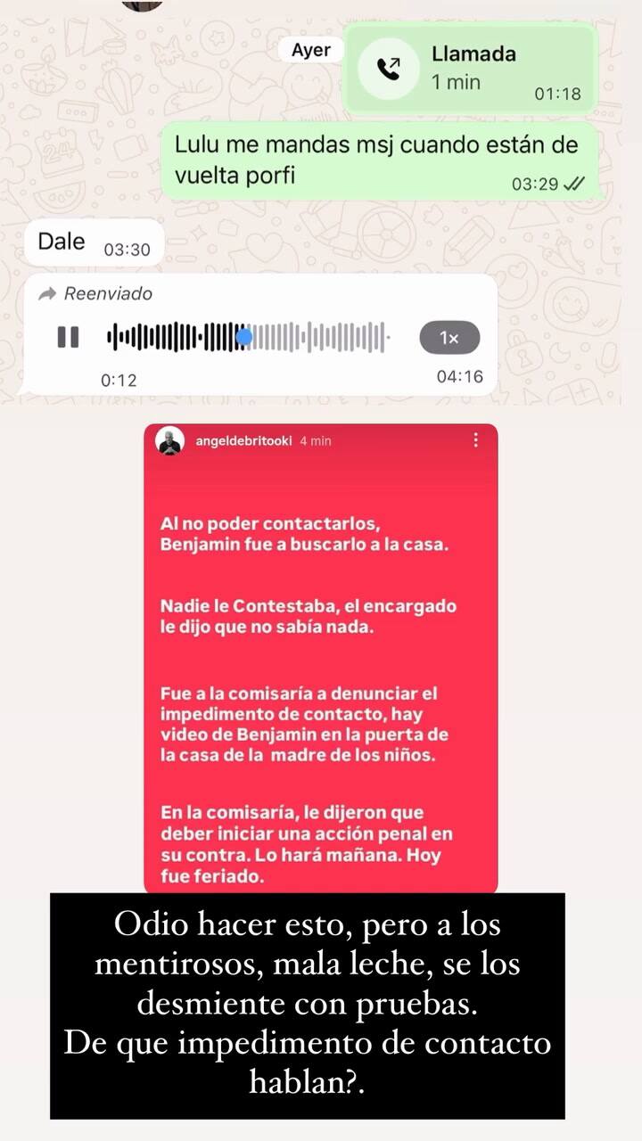 La China Suárez le respondió a Ángel de Brito con un audio de Benjamín Vicuña