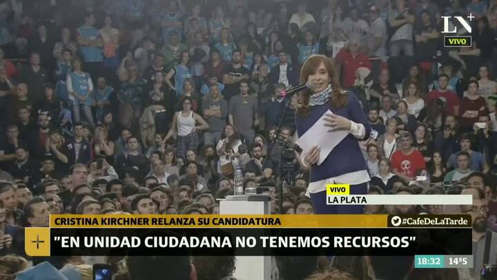 Cristina Kirchner: 'En Unidad Ciudadana no tenemos recursos'
