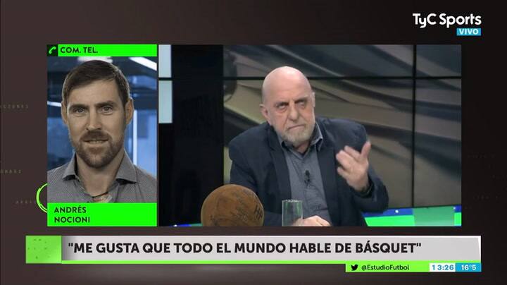 El cruce al aire entre el 'Chapu' Nocioni y Horacio Pagani - Fuente: TyC Sports