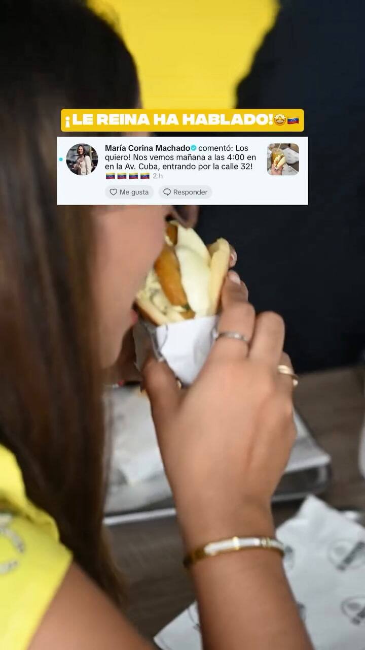 Tras viralizarse la arepa, Machado comentó la publicación y emocionó a los responsables del local