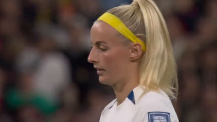 The penalty kick taken by Chloe Kelly, one of the fastest kicks in football history