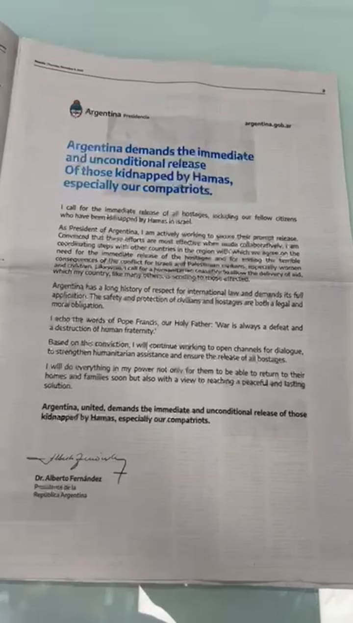 La solicitada de Fernández en Haaretz