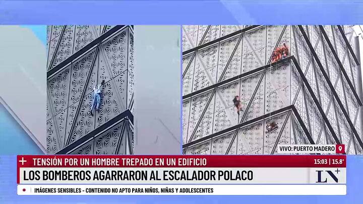 Copy of Tension en Puerto Madero: el momento en el que atrapan al escalador polaco que trepo un edificio empresarial