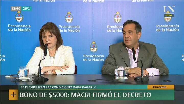 Patricia Bullrich y Alejandro Finocchiaro hablaron del bono de $5000