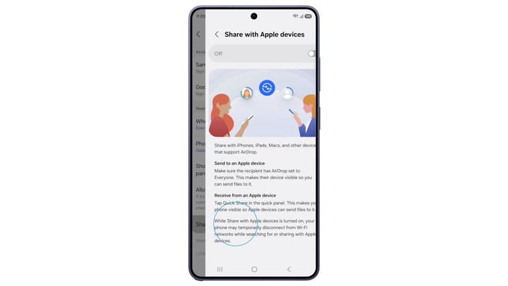 Cómo funciona la vinculación de Quick Share y AirDrop en el Galaxy S26