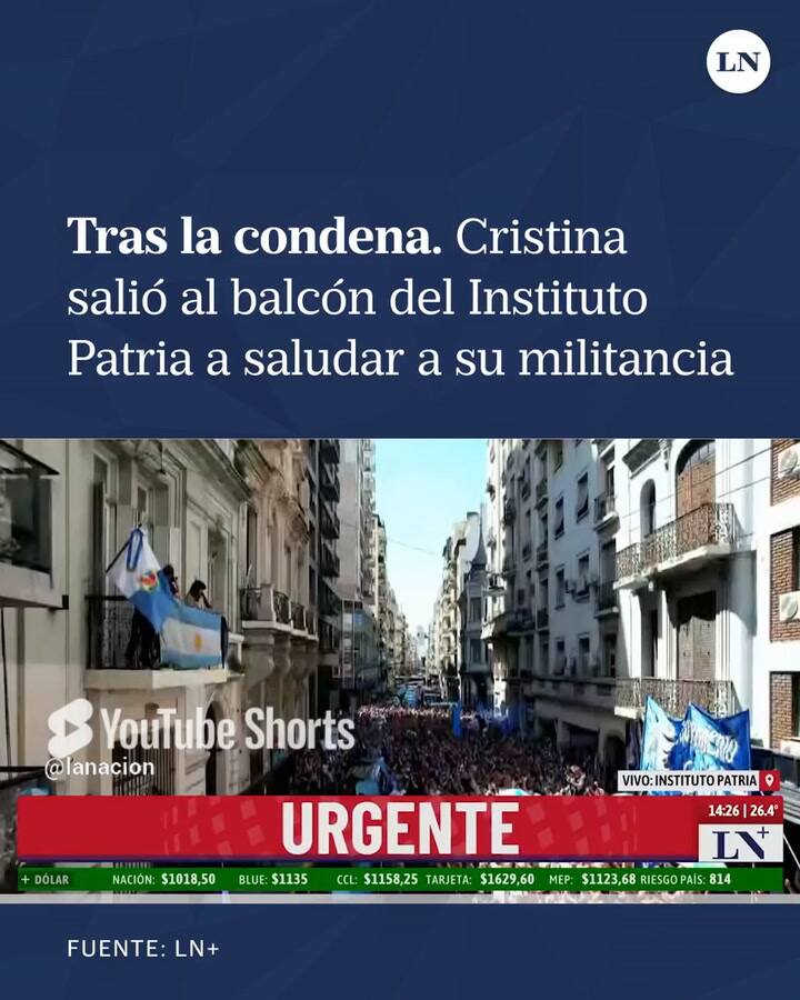 Desde el balcón, Cristina saludó a la militancia que se acercó al Instituto Patria