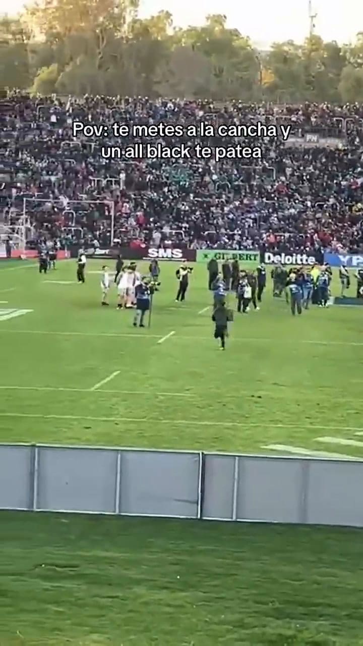 La patada del capitán de los All Blacks a un chico de 15 años que invadió el campo de juego