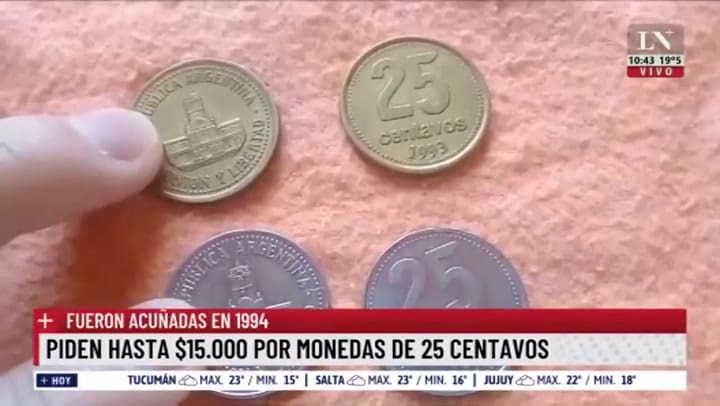 Piden hasta $15.000 por monedas de 25 centavos