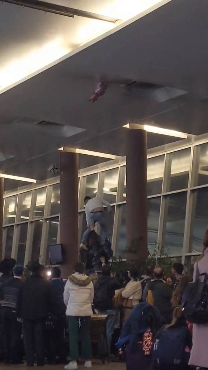 Argentinos y uruguayos rescataron un globo de Peppa Pig en la terminal de Buquebús.