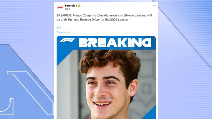 Franco Colapinto fue confirmado como piloto de pruebas y reserva de Alpine