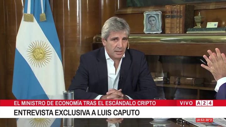 Luis Caputo habló sobre el escándalo de $LIBRA que involucra a Javier Milei. Fuente: A24