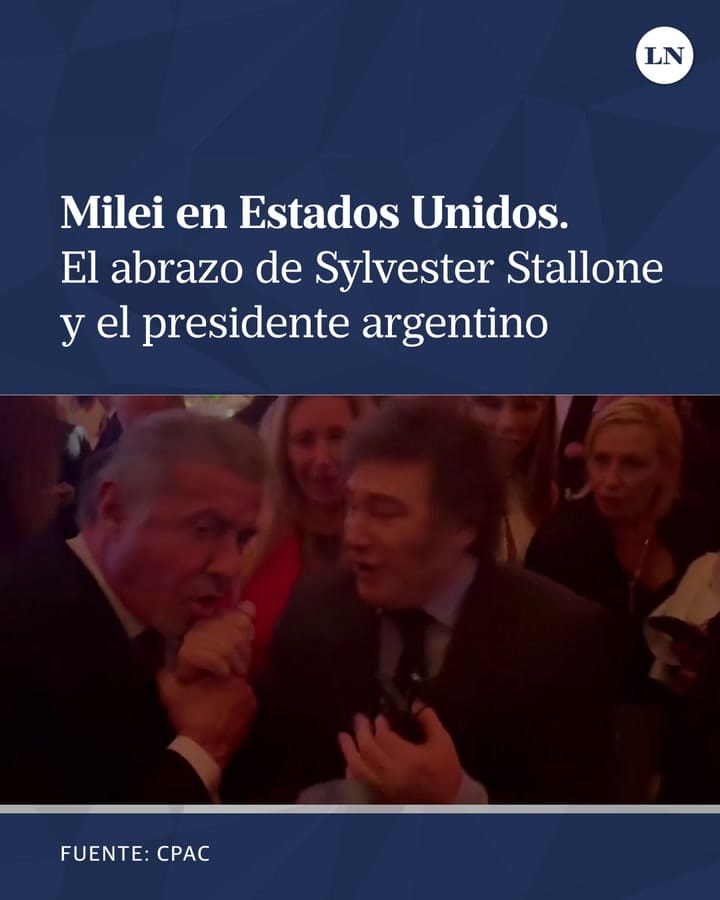 El abrazo entre Milei y el actor Sylvester Stallone en la cumbre de CPAC en Florida