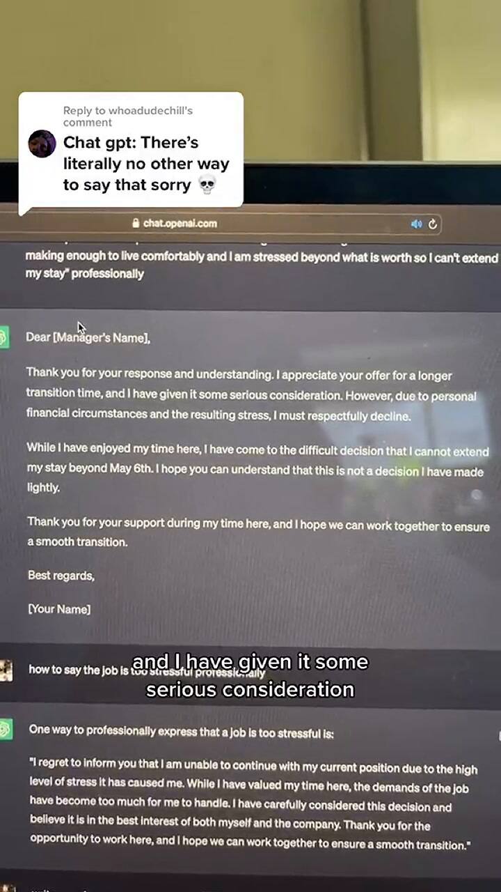La influencer mostró cómo quedó la carta de renuncia que le creó la Inteligencia Artificial
