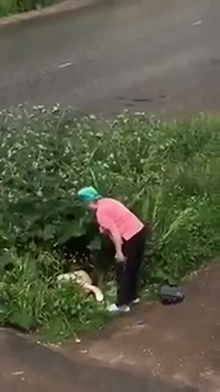 La mujer que golpeó a una pareja que estaba teniendo sexo en la calle - Fuente: YouTube