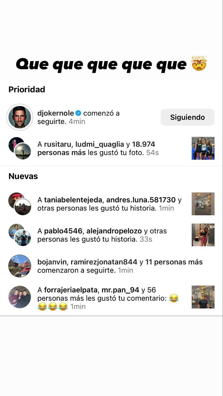 Novak Djokovic empezó a seguir a una Leona en Instagram y ella estalló de emoción