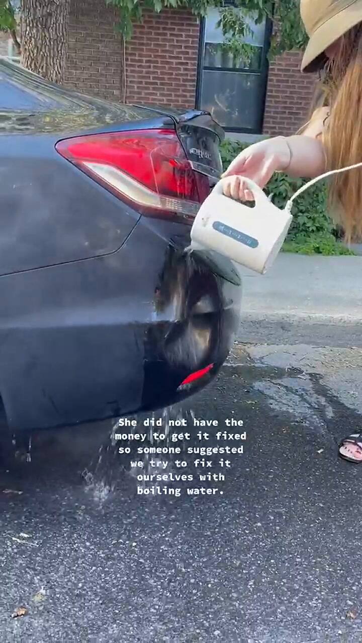 sacaron la abolladura del auto