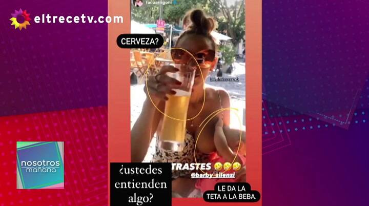 Barby Silenzi toma cerveza y le da la teta a su hija - Fuente: eltrece