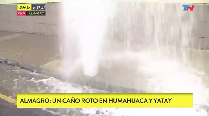 La parodia de TN por un caño roto en Almagro - Fuente: TN