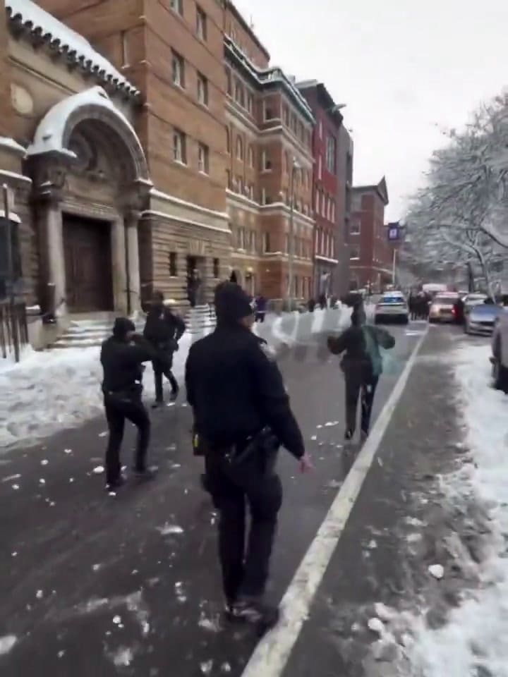 Bolas de nieve a policías de Nueva York