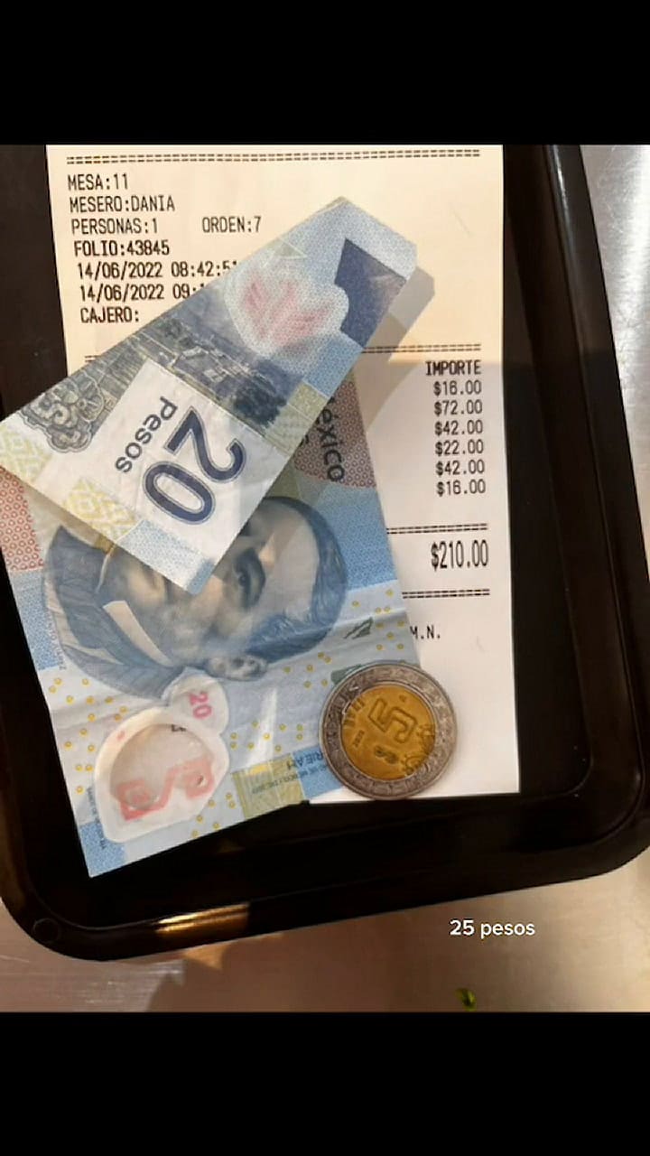 Una joven exhibe cuánto gana por propinas como mesera en México