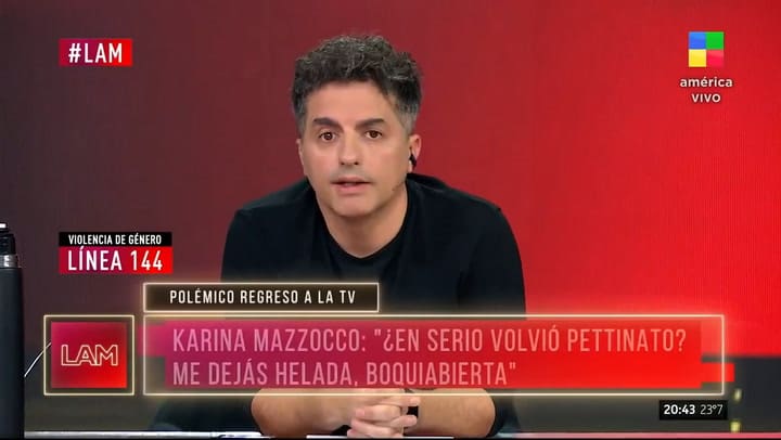 Karina Mazzocco reaccionó a la vuelta de Roberto Pettinato a la televisión