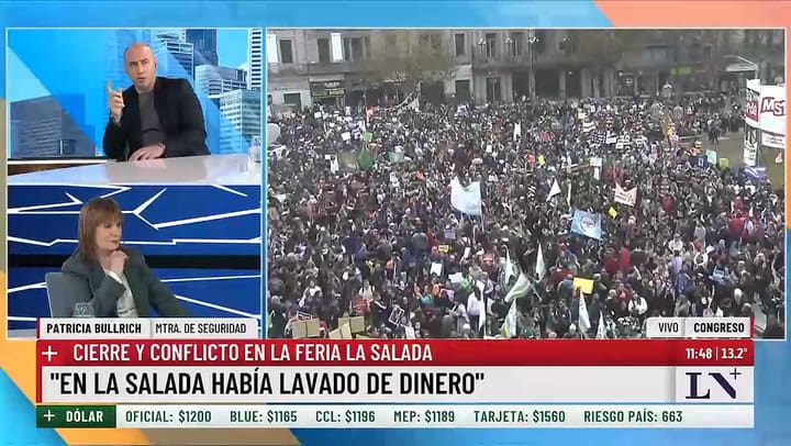 La ministra Patricia Bullrich en los estudios de LN+