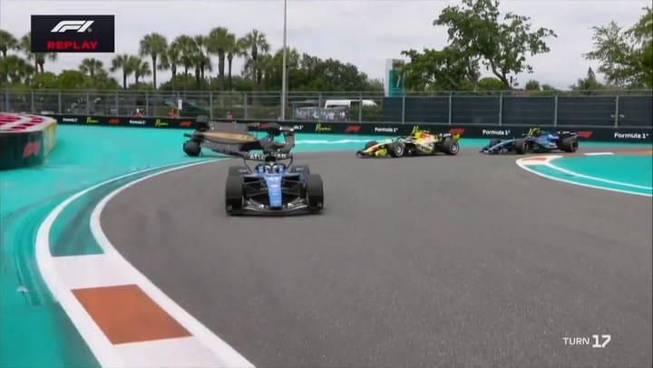 El choque entre Gasly y Lawson en el Gran Premio de Miami