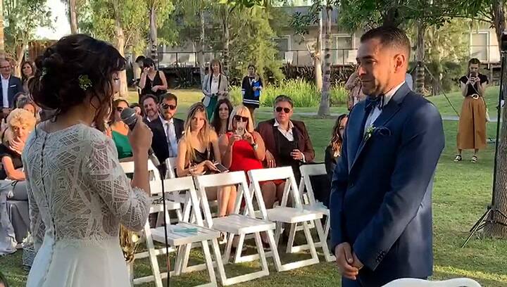 El momento de los votos del casamiento de Mercedes Funes