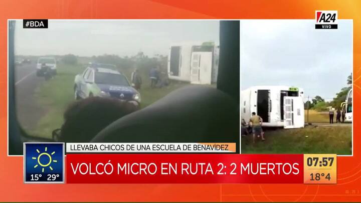 Volcó un micro con chicos en la Ruta 2, 141 KM - Fuente: A24