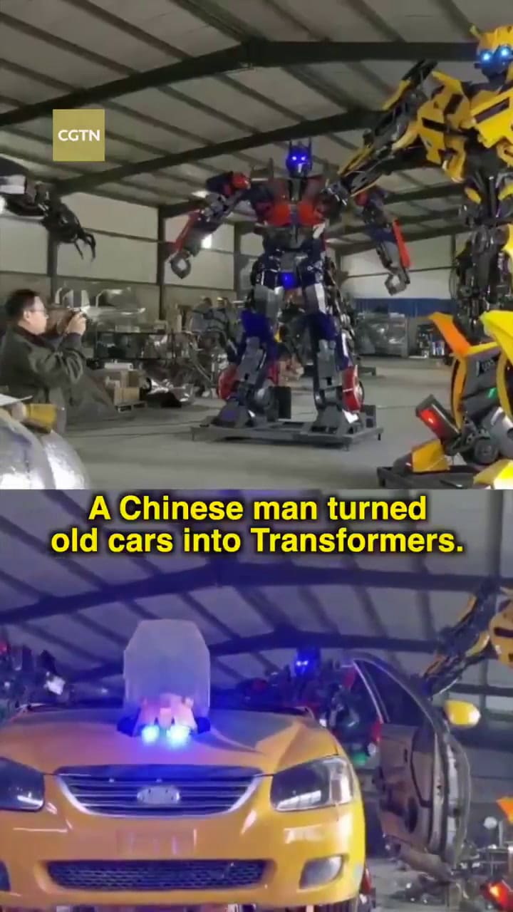 Convierte autos antiguos en Transformers - Crédito: Twitter @CGTNOfficial