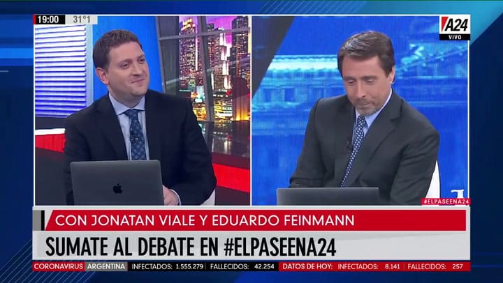 El último pase entre Jonatan Viale y Eduardo Feinmann en A24