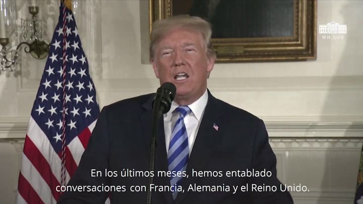 El anuncio de Trump por el retiro de Estados Unidos del acuerdo nuclear con Irán - Fuente: Télam