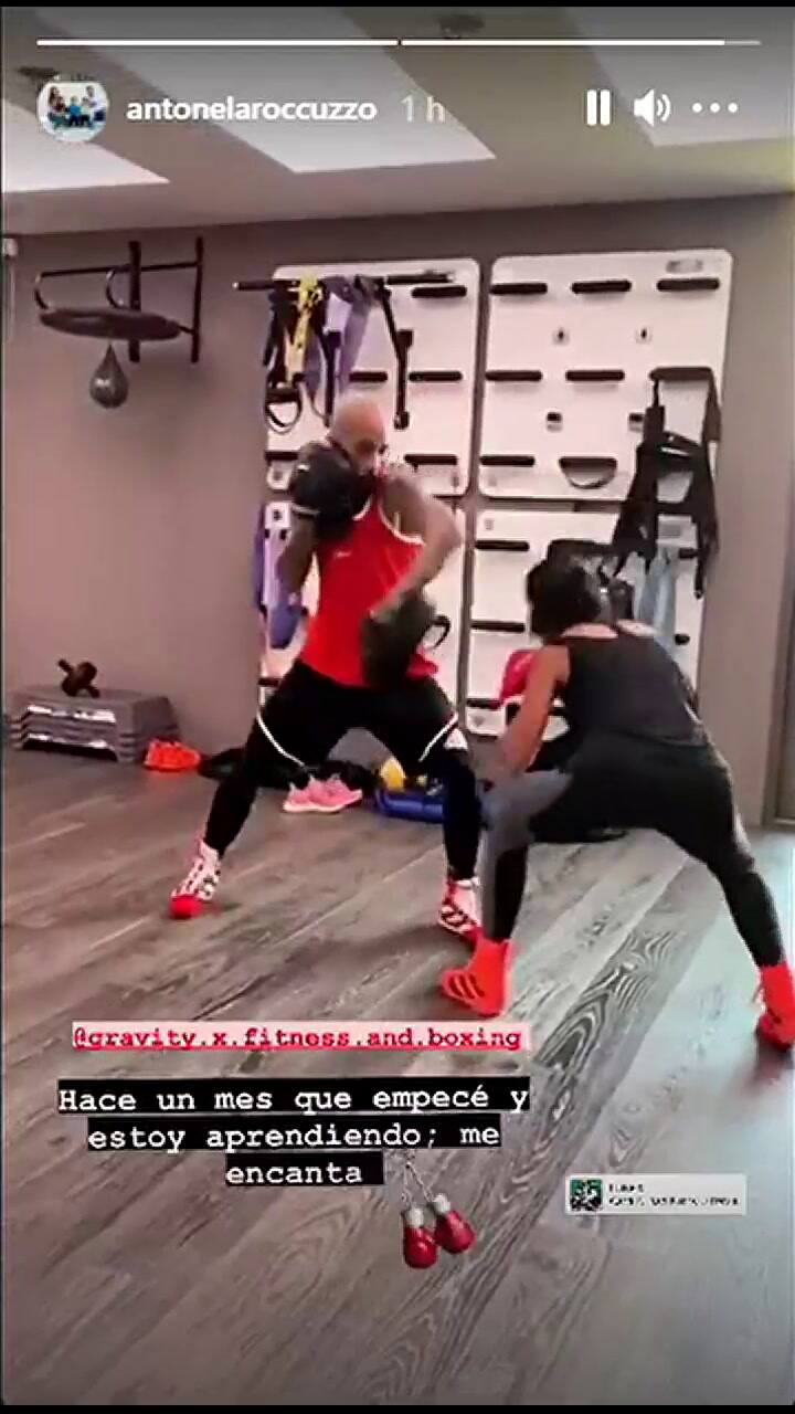 Antonela Roccuzzo mostró sus dotes de boxeadora