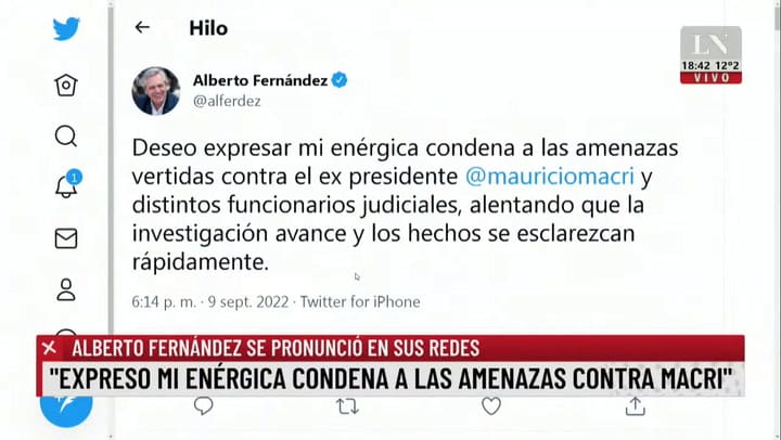 Alberto Fernández repudió las amenazas contra Mauricio Macri