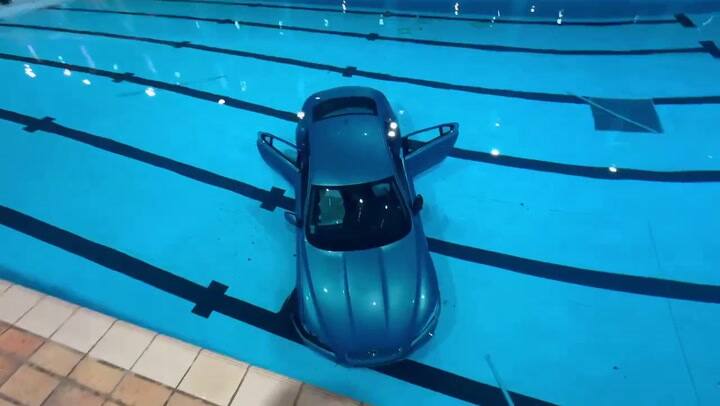 Auto sumergido en una pileta