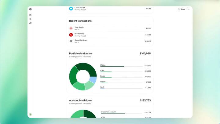 Así luce la interfaz del asesor financiero de ChatGPT