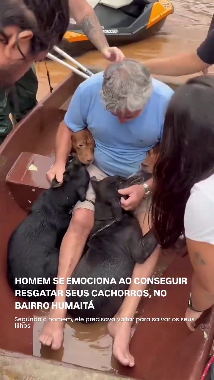 Un hombre arriesgó su vida por salvar a sus perritos de las inundaciones en Brasil