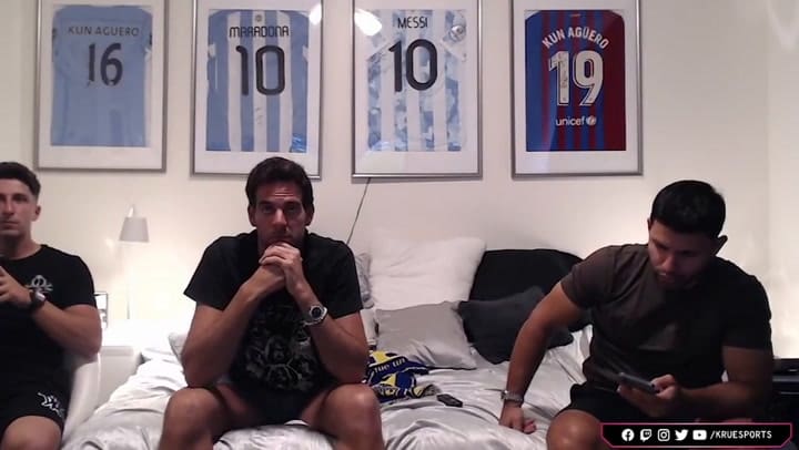 El festejo de Del Potro y la reacción de Kun Agüero