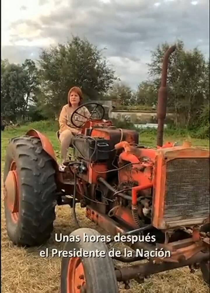 Desde un tractor, la defensa de Patricia Bullrich al sector agropecuario