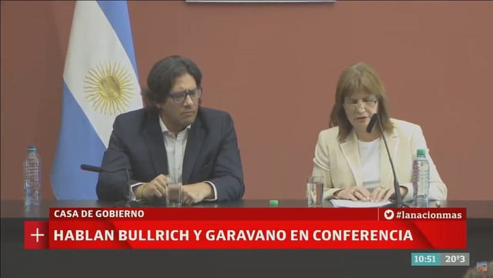 Conferencia de prensa de Bullrich y Garavano por el conflicto en Villa Mascardi