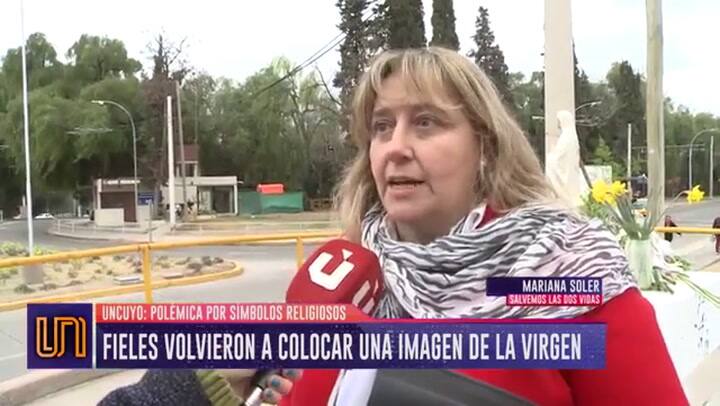 UNCUYO: fieles volvieron a colocar la imagen de una virgen en la rotonda