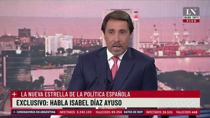 La nueva líder española Isabel Díaz Ayuno con Eduardo Feinmann