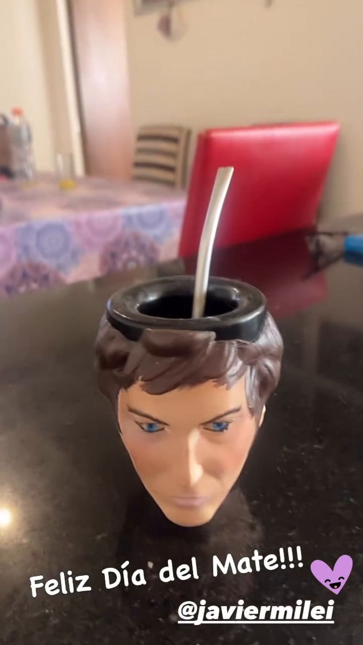 El curioso mate de Fátima Florez con el rostro de Javier Milei