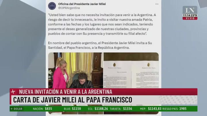 El Gobierno invitó al papa a la Argentina
