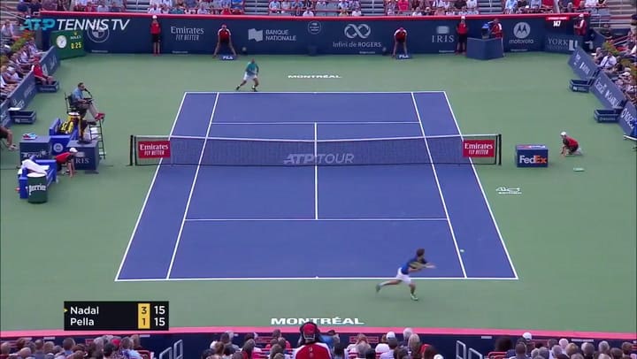 El increíble smash de Rafael Nadal en su victoria sobre Guido Pella - Fuente: Tennis TV