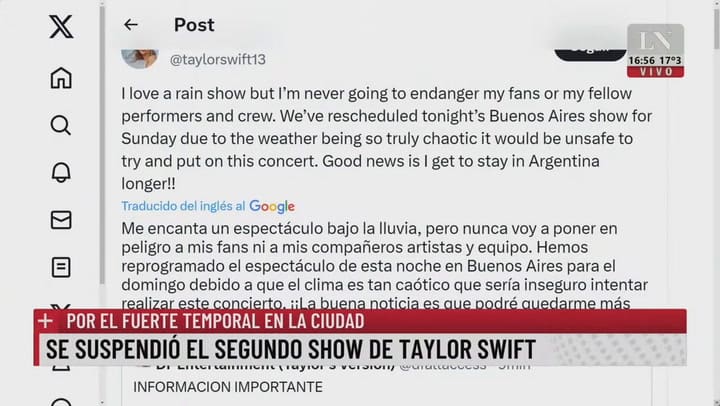 Se Suspendió El Segundo Show De Taylor Swift En Argentina Y Fue Reprogramado Para El Domingo