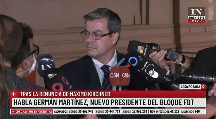 Germán Martínez dijo que habló con Máximo Kirchner: “Lo quiero codo a codo conmigo”