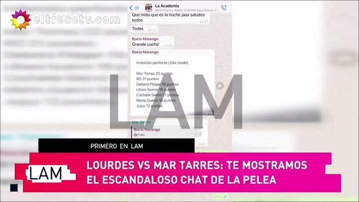 Exponen el chat de WhatsApp con la pelea entre Lourdes Sánchez y Mar Tarrés - Fuente: eltrece